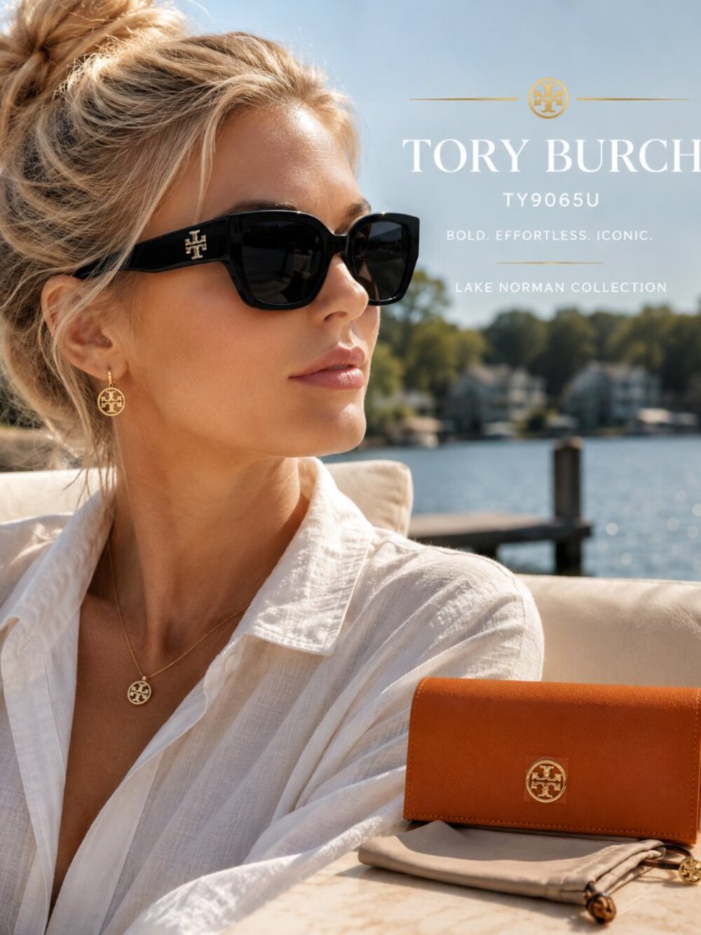 NWT Tory Burch TY9065U Black Oversized Square Sunglasses | Kira Logo